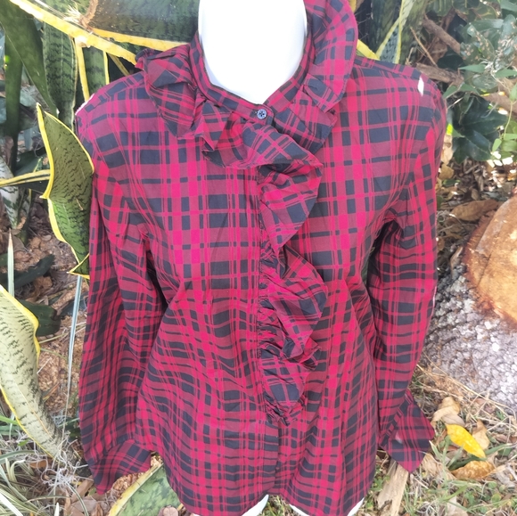 Ralph Lauren 90s vintage plaid ruffled top blouse S/M - Picture 4 of 11